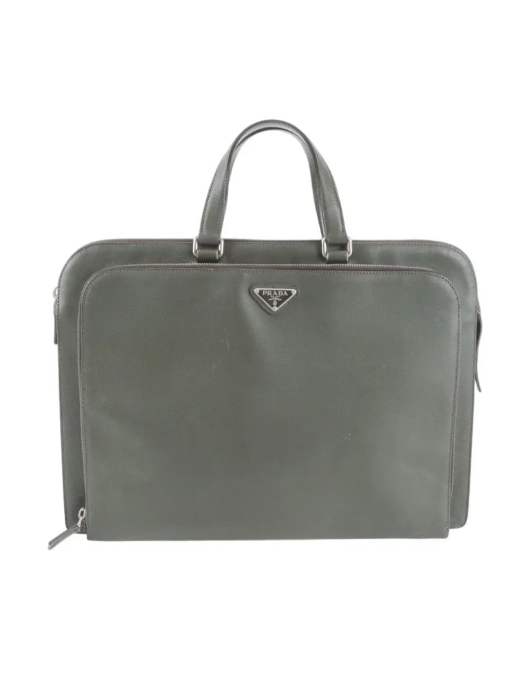 Prada Saffiano Triangle Logo Leather Business Document Briefcase